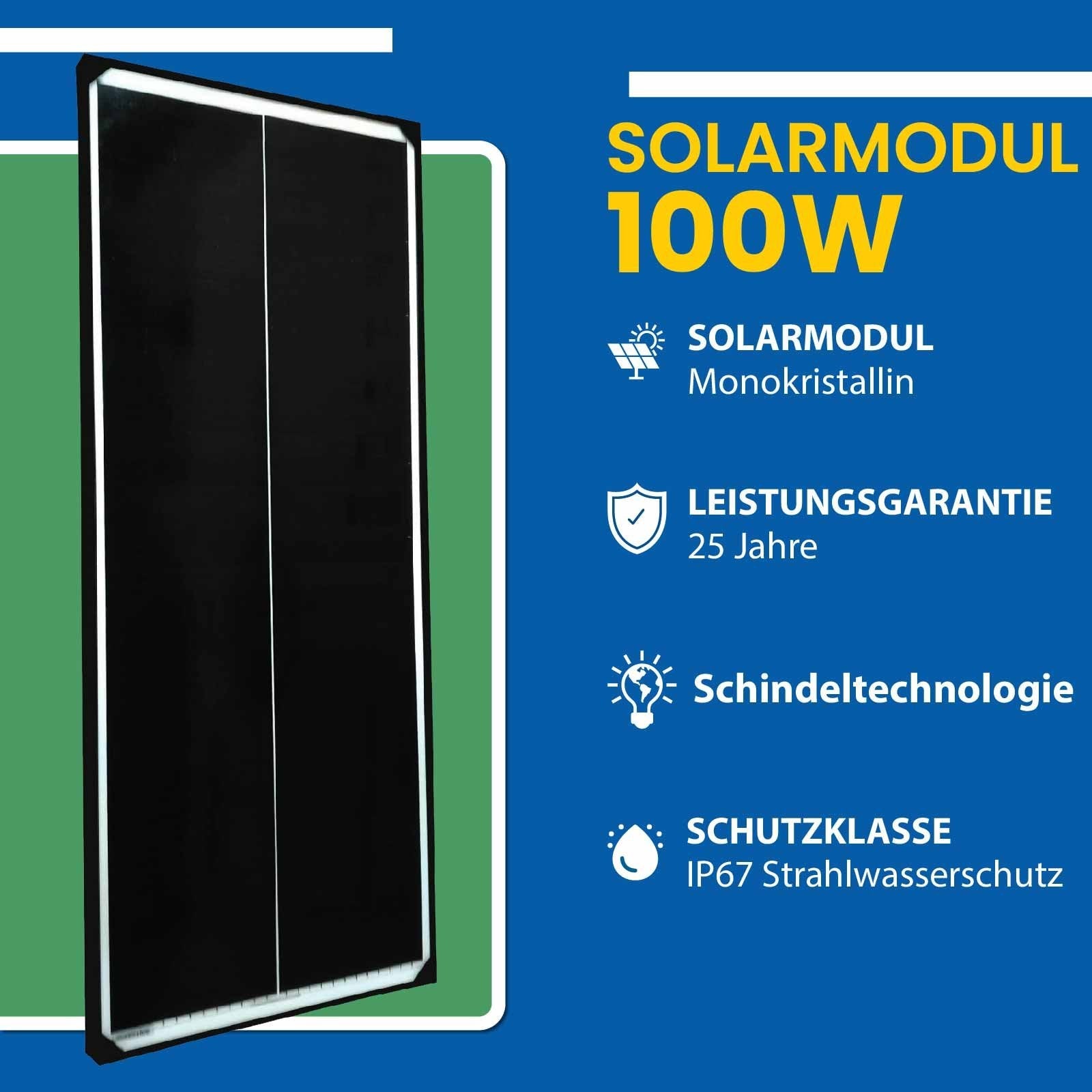 100 Watt Solar Komplettsystem für Wohnmobile, Wohnwagen und Boote, Silber Rahmen Solarmodul - 46cm - STROMDAO / Corrently