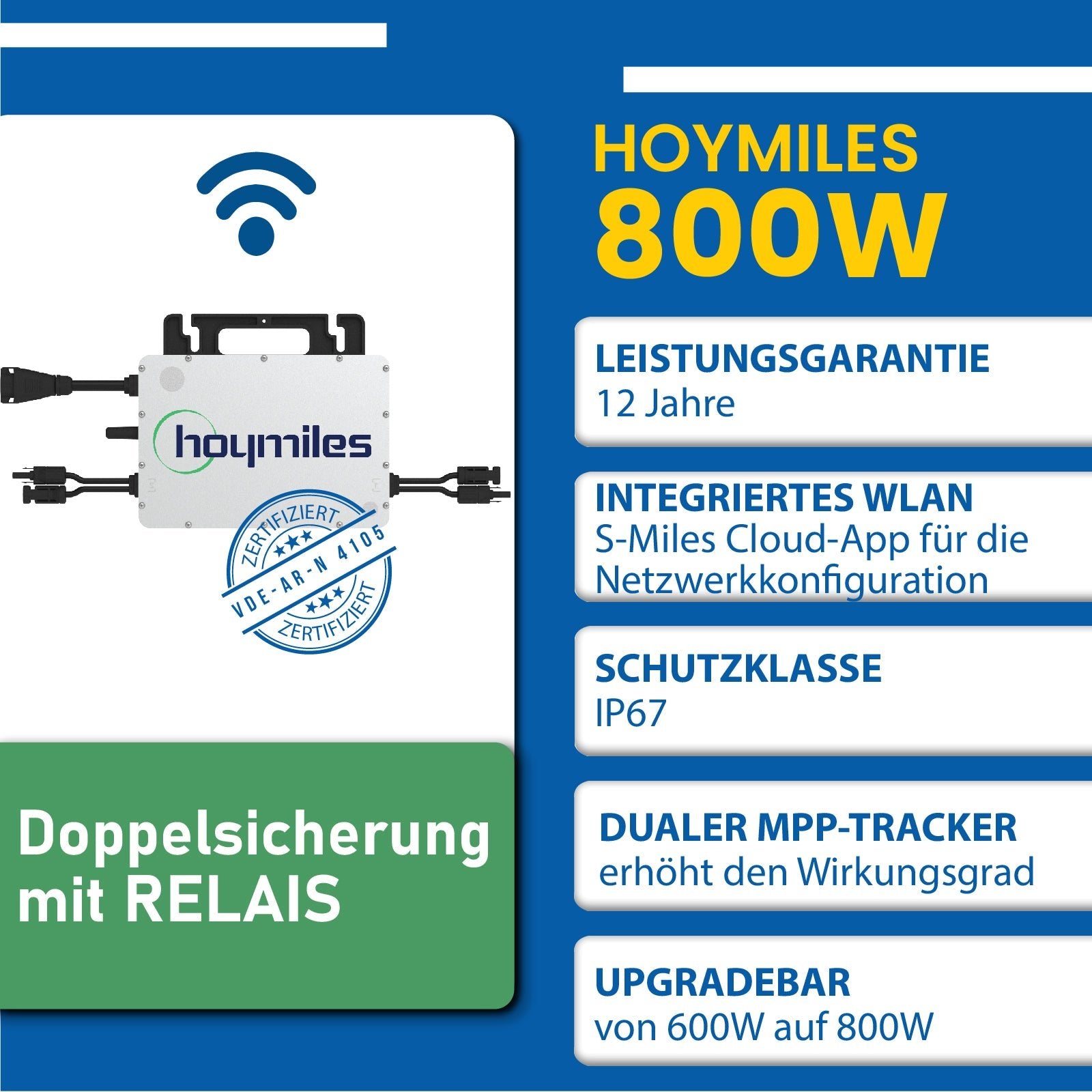 1000W Balkonkraftwerk mit Hoymiles HMS - 800W - 2T Upgradefähiger WIFI Wechselrichter - STROMDAO / Corrently