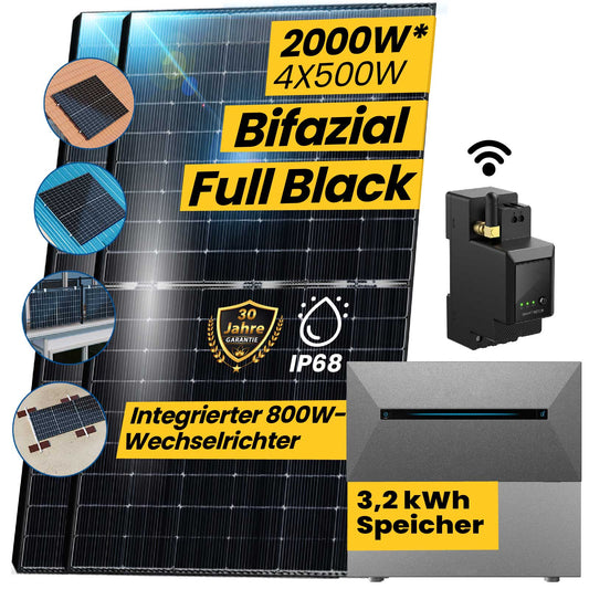 All in one 2000W Balkonkraftwerk mit Speicher Komplettset 3,2 kWh Anker Pro Speicher (Variante: Montagematerial: ohne Montagepaket)