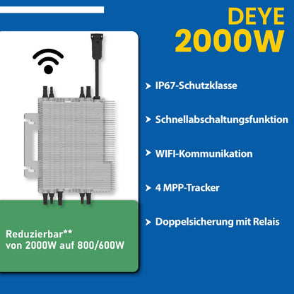 Deye Wechselrichter 2000W SUN-M200G4-EU-Q0 | Photovoltaik WIFI Mikrowechselrichter (drosselbar auf 800W/600W)