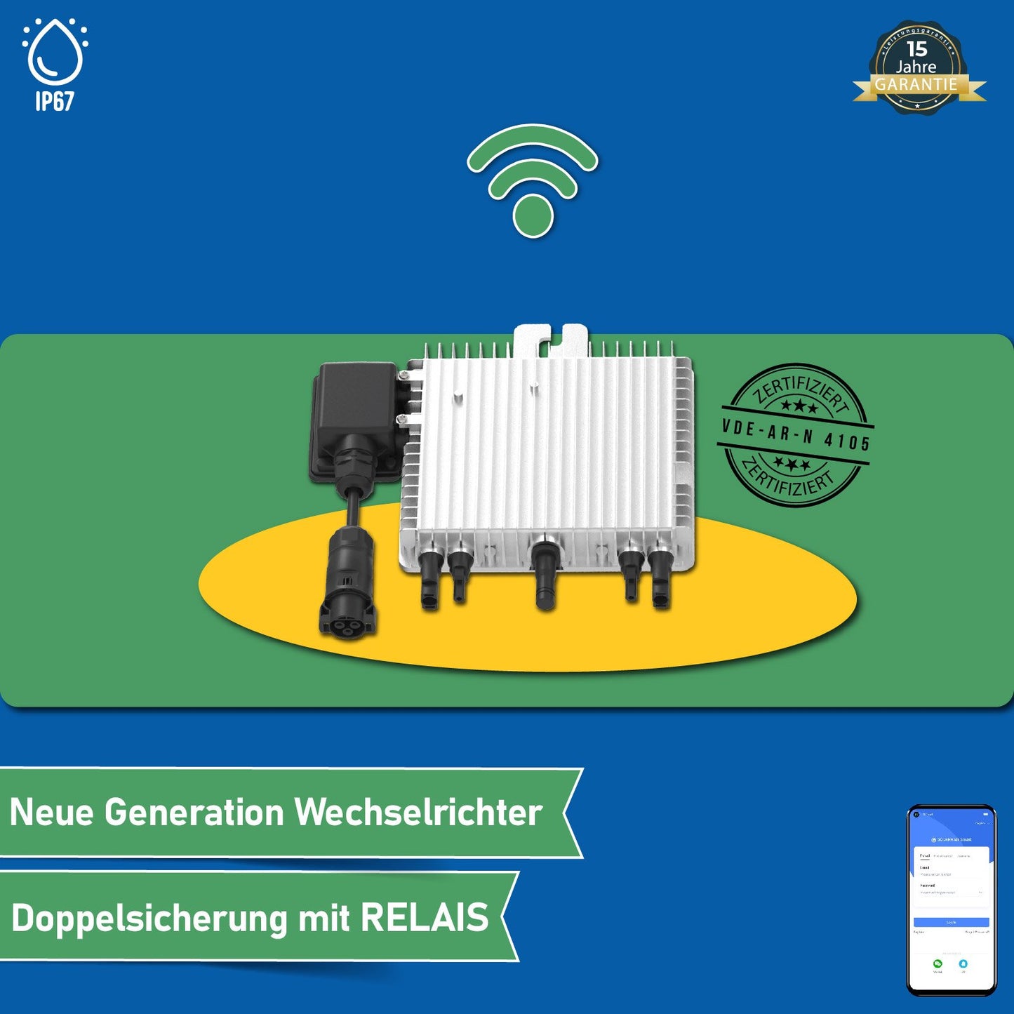 Deye Wechselrichter 800W SUN-M80G4-EU-Q0 - Photovoltaik WIFI Mikrowechselrichter mit Relais