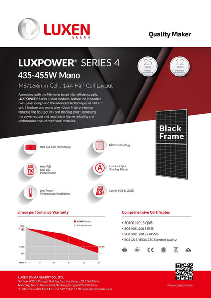 Luxen Solar 450W Black-Frame Solarmodul LUXPOWER SERIES 4