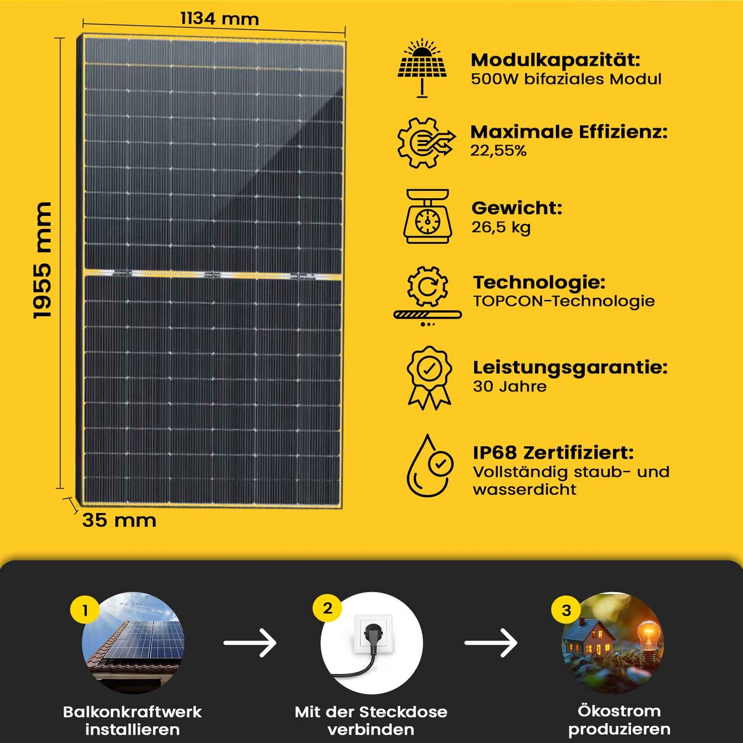 31x Solarmodul 500W Bifazial Glas - Glas Photovoltaik Solarpanel - STROMDAO / Corrently