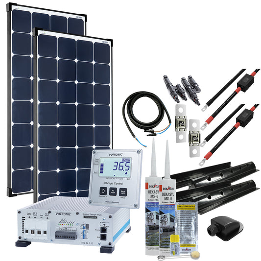 Offgridtec mTriple S Wohnmobil Solaranlage mit 2 x 120W Solarmodul 30/20/250 Votronic Triple Charger und 5747 VPC Jupiter Kombipanel