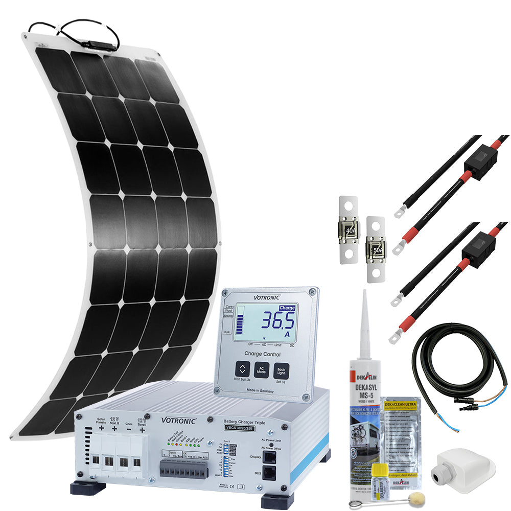 Offgridtec mTriple Flex S Wohnmobil Solaranlage mit 1 x 120W Solarmodul 30/20/250 Votronic Triple Charger und 1247 Charge Control Display