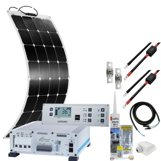 Offgridtec mTriple Flex S Wohnmobil Solaranlage mit 1 x 120W Solarmodul 30/20/250 Votronic Triple Charger und 5747 VPC Jupiter Kombipanel