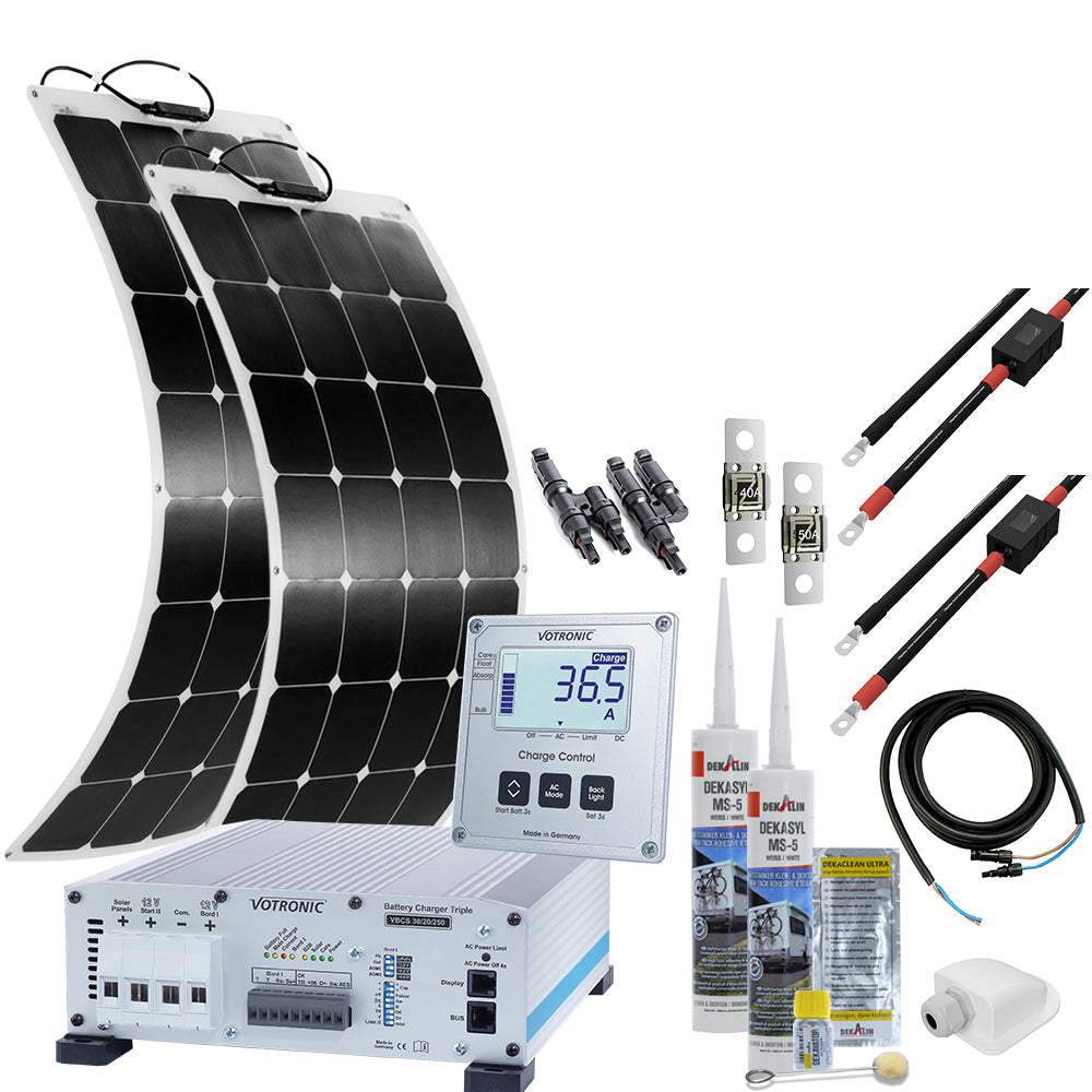 Offgridtec mTriple Flex S Wohnmobil Solaranlage mit 2 x 120W Solarmodul 30/20/250 Votronic Triple Charger und 1247 Charge Control Display