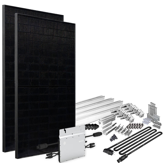 Offgridtec® Solar-Direct 860W HM-600 Balkonkraftwerk Full Black Schuko-Anschluss - 5m Anschlusskabel – Montageset Ziegeldach