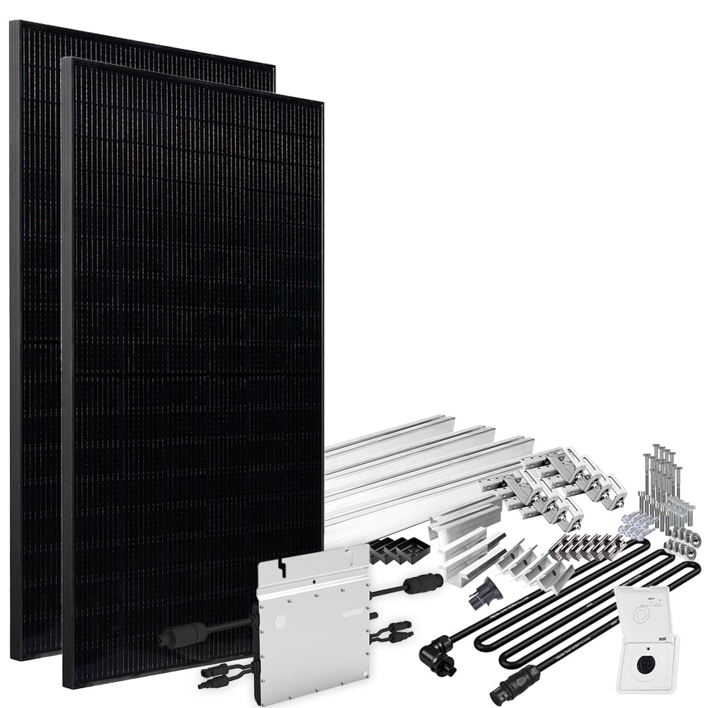 Offgridtec® Solar-Direct 860W HM-600 Balkonkraftwerk Full Black Einspeisesteckdose - 5m Anschlusskabel – Montageset Ziegeldach