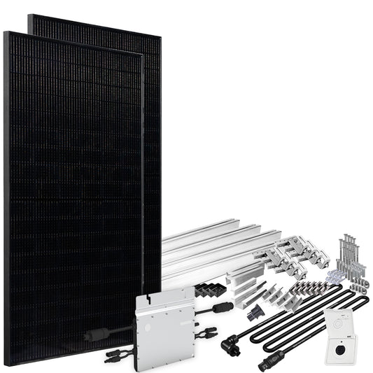 Offgridtec® Solar-Direct 860W HM-600 Balkonkraftwerk Full Black Einspeisesteckdose - 10m Anschlusskabel – Montageset Ziegeldach