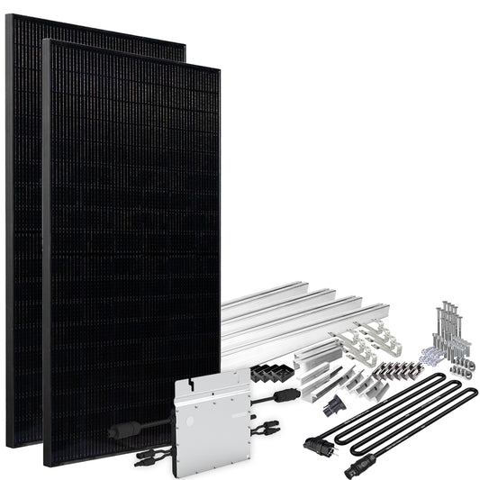 Offgridtec® Solar-Direct 860W HM-600 Balkonkraftwerk Full Black Schuko-Anschluss - 5m Anschlusskabel – Montageset Biberschwanz