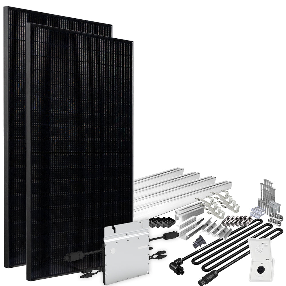 Offgridtec® Solar-Direct 860W HM-600 Balkonkraftwerk Full Black Einspeisesteckdose - 5m Anschlusskabel – Montageset Biberschwanz