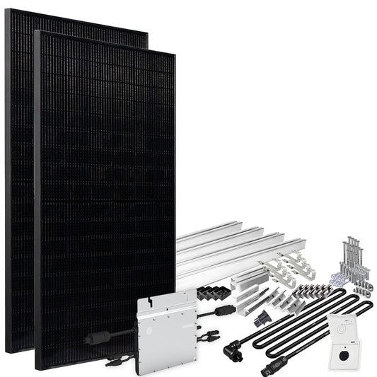 Offgridtec® Solar-Direct 860W HM-600 Balkonkraftwerk Full Black Einspeisesteckdose - 15m Anschlusskabel – Montageset Biberschwanz