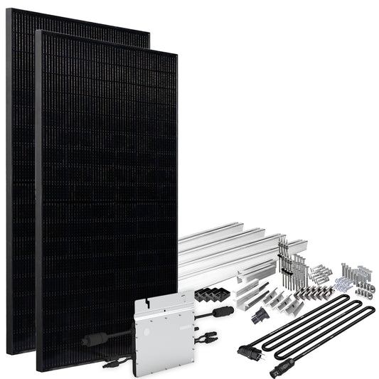 Offgridtec® Solar-Direct 860W HM-600 Balkonkraftwerk Full Black Schuko-Anschluss - 5m Anschlusskabel – Montageset Stockschrauben