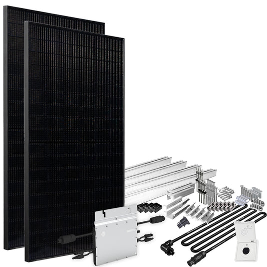 Offgridtec® Solar-Direct 860W HM-600 Balkonkraftwerk Full Black Einspeisesteckdose - 5m Anschlusskabel – Montageset Stockschrauben