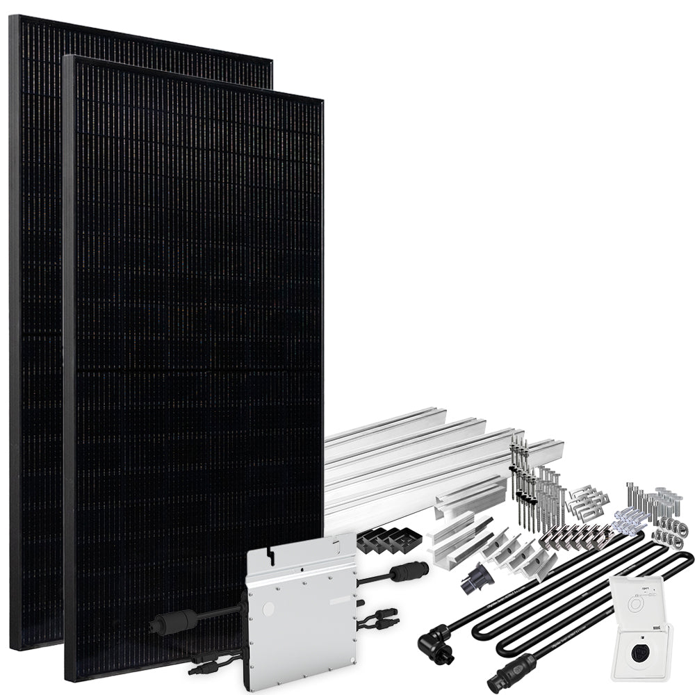 Offgridtec® Solar-Direct 860W HM-600 Balkonkraftwerk Full Black Einspeisesteckdose - 15m Anschlusskabel – Montageset Stockschrauben