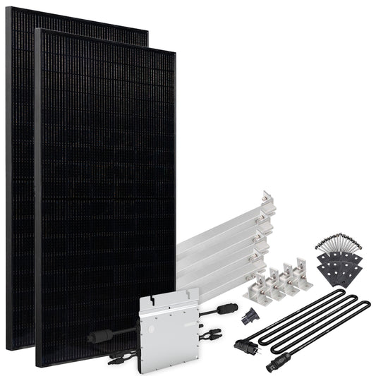 Offgridtec® Solar-Direct 860W HM-600 Balkonkraftwerk Full Black Schuko-Anschluss - 5m Anschlusskabel – Montageset Flachdach