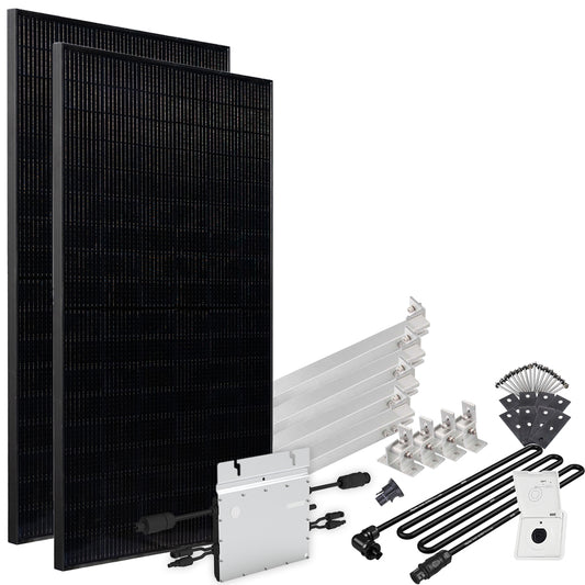 Offgridtec® Solar-Direct 860W HM-600 Balkonkraftwerk Full Black Einspeisesteckdose - 5m Anschlusskabel – Montageset Flachdach