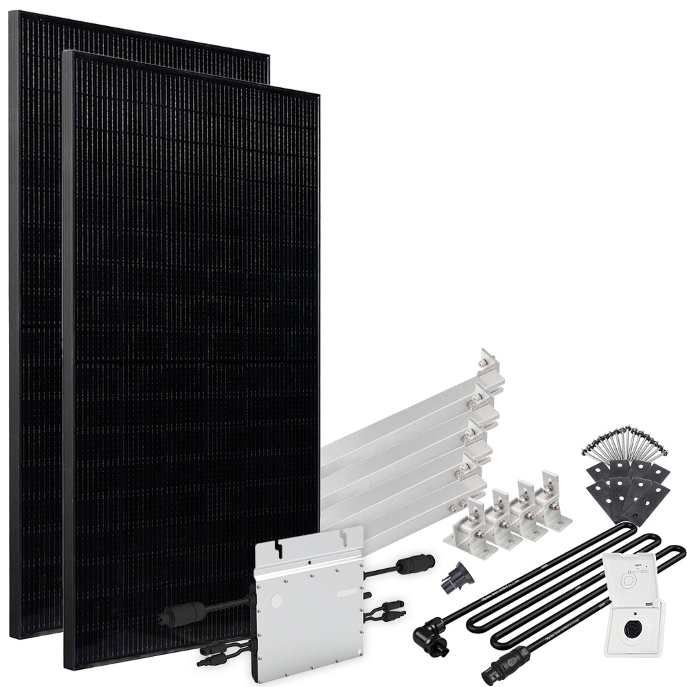 Offgridtec® Solar-Direct 860W HM-600 Balkonkraftwerk Full Black Einspeisesteckdose - 10m Anschlusskabel – Montageset Flachdach