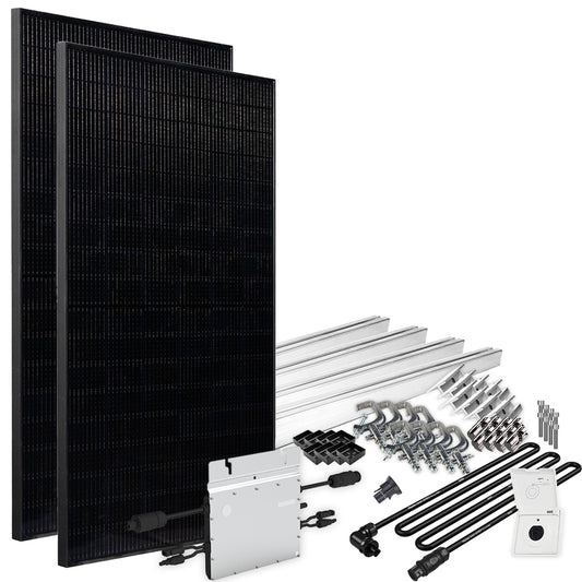 Offgridtec® Solar-Direct 860W HM-600 Balkonkraftwerk Full Black Einspeisesteckdose - 5m Anschlusskabel – Montageset Balkongeländer