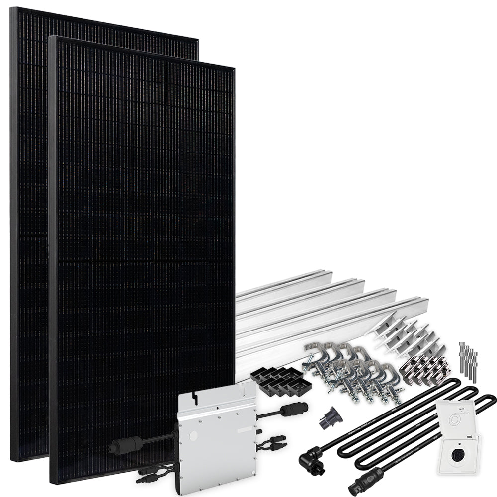 Offgridtec® Solar-Direct 860W HM-600 Balkonkraftwerk Full Black Einspeisesteckdose - 10m Anschlusskabel – Montageset Balkongeländer