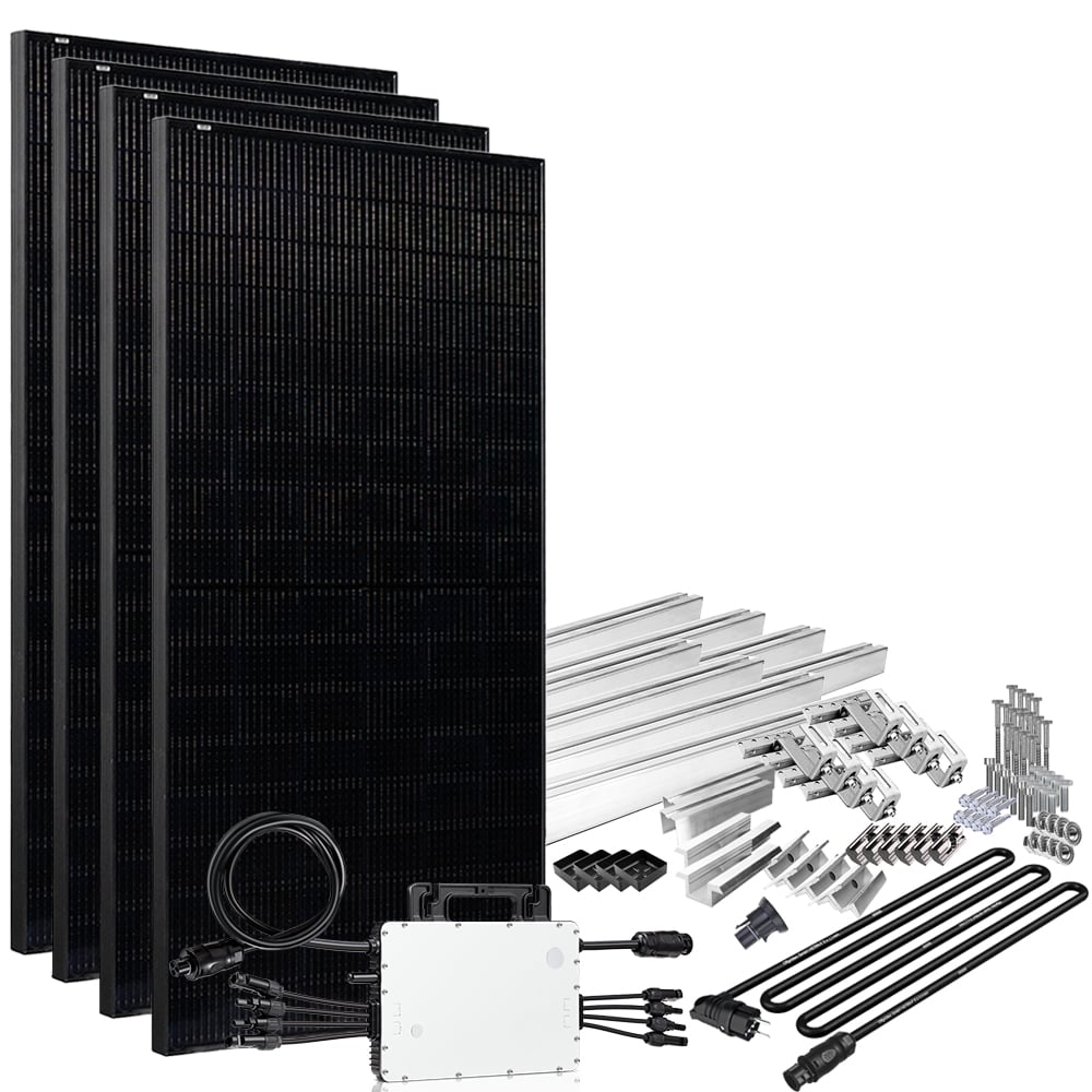 Offgridtec® Solar-Direct 1720W HM-1500 Solaranlage Full Black Schuko-Anschluss - 5m Anschlusskabel – Montageset Ziegeldach