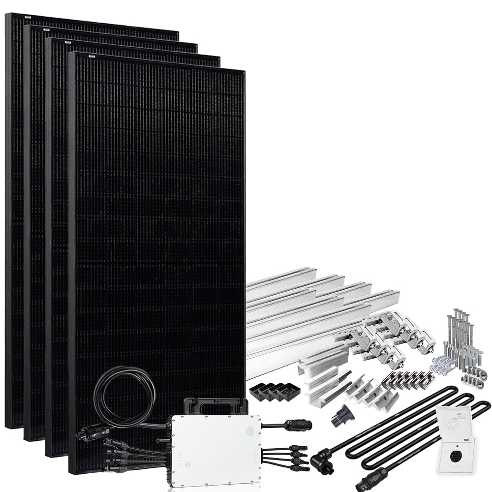 Offgridtec® Solar-Direct 1720W HM-1500 Solaranlage Full Black Einspeisesteckdose - 10m Anschlusskabel – Montageset Ziegeldach