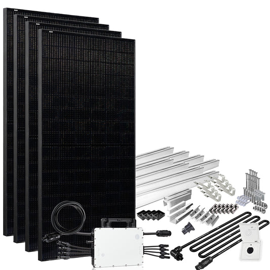 Offgridtec® Solar-Direct 1720W HM-1500 Solaranlage Full Black Einspeisesteckdose - 5m Anschlusskabel – Montageset Biberschwanz