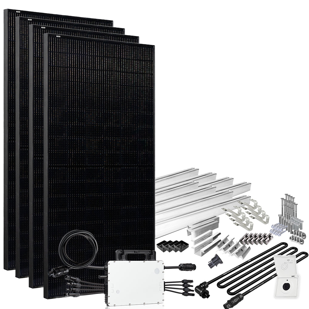 Offgridtec® Solar-Direct 1720W HM-1500 Solaranlage Full Black Einspeisesteckdose - 10m Anschlusskabel – Montageset Biberschwanz