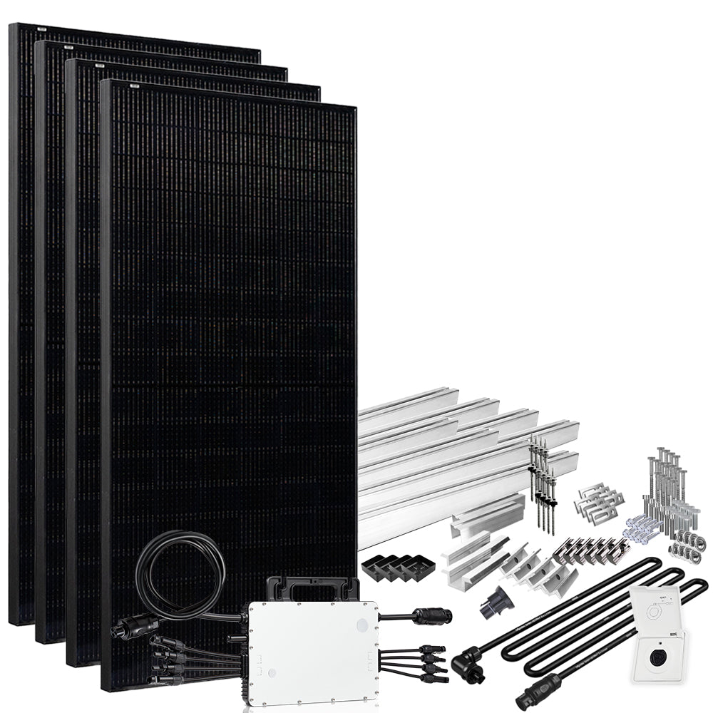 Offgridtec® Solar-Direct 1720W HM-1500 Solaranlage Full Black Einspeisesteckdose - 5m Anschlusskabel – Montageset Stockschrauben