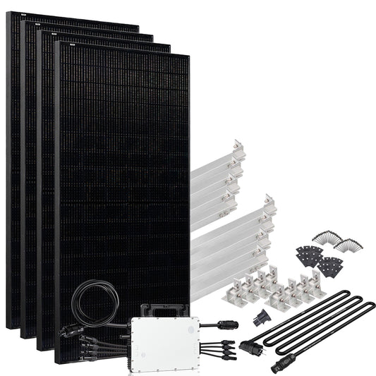 Offgridtec® Solar-Direct 1720W HM-1500 Solaranlage Full Black Schuko-Anschluss - 15m Anschlusskabel – Montageset Flachdach