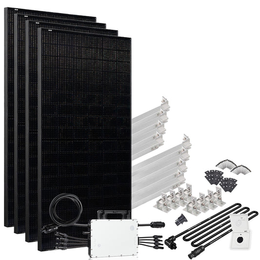 Offgridtec® Solar-Direct 1720W HM-1500 Solaranlage Full Black Einspeisesteckdose - 5m Anschlusskabel – Montageset Flachdach