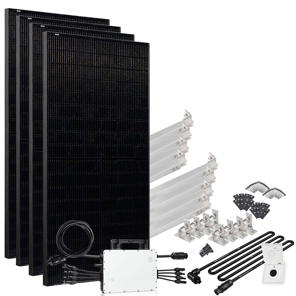 Offgridtec® Solar-Direct 1720W HM-1500 Solaranlage Full Black Einspeisesteckdose - 15m Anschlusskabel – Montageset Flachdach