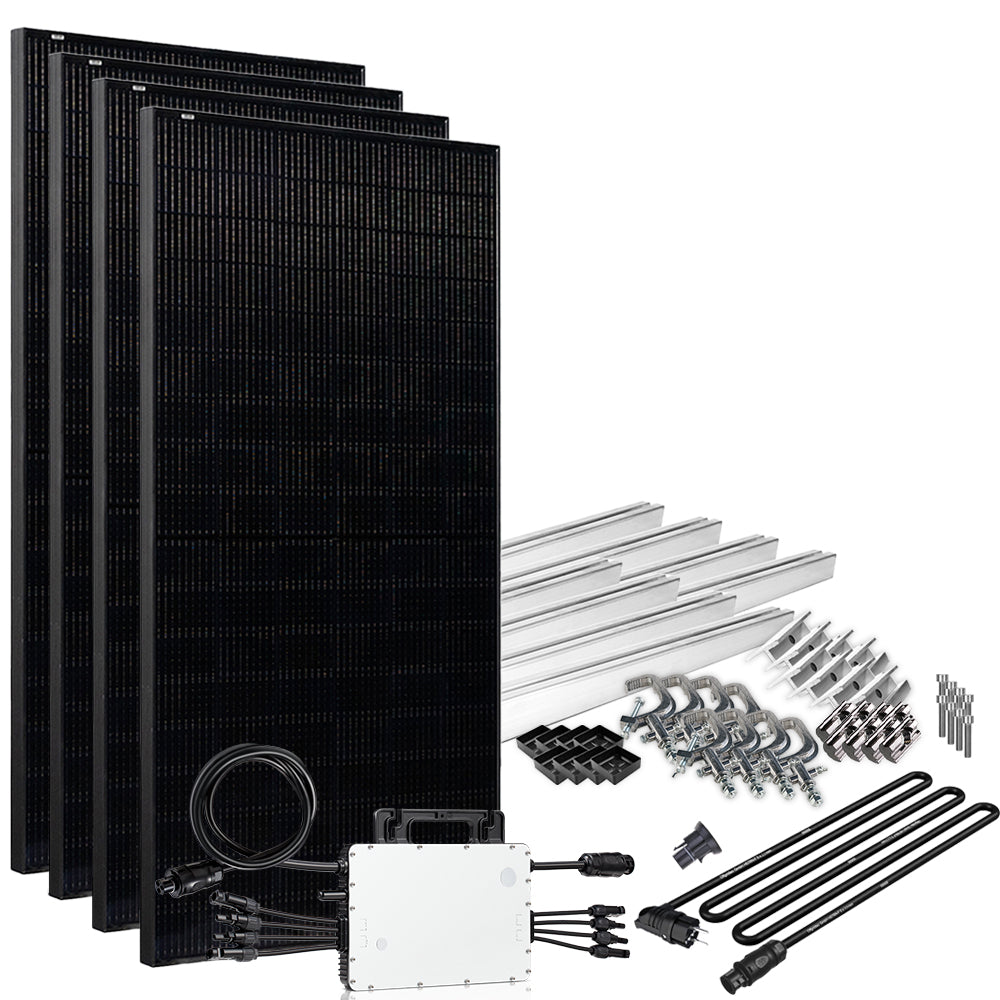 Offgridtec® Solar-Direct 1720W HM-1500 Solaranlage Full Black Schuko-Anschluss - 10m Anschlusskabel – Montageset Balkongeländer