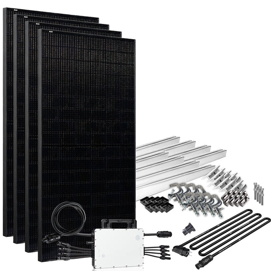 Offgridtec® Solar-Direct 1720W HM-1500 Solaranlage Full Black Schuko-Anschluss - 15m Anschlusskabel – Montageset Balkongeländer