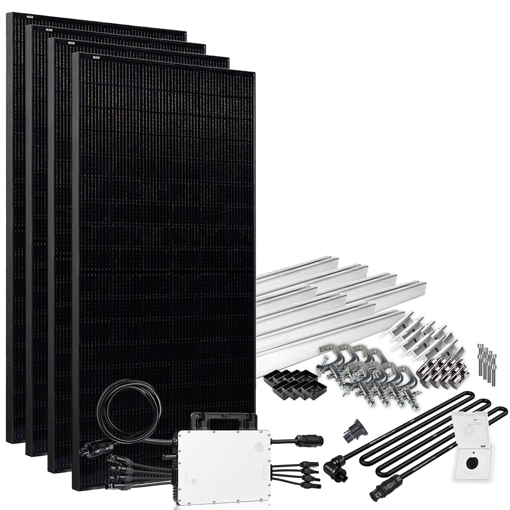 Offgridtec® Solar-Direct 1720W HM-1500 Solaranlage Full Black Einspeisesteckdose - 10m Anschlusskabel – Montageset Balkongeländer