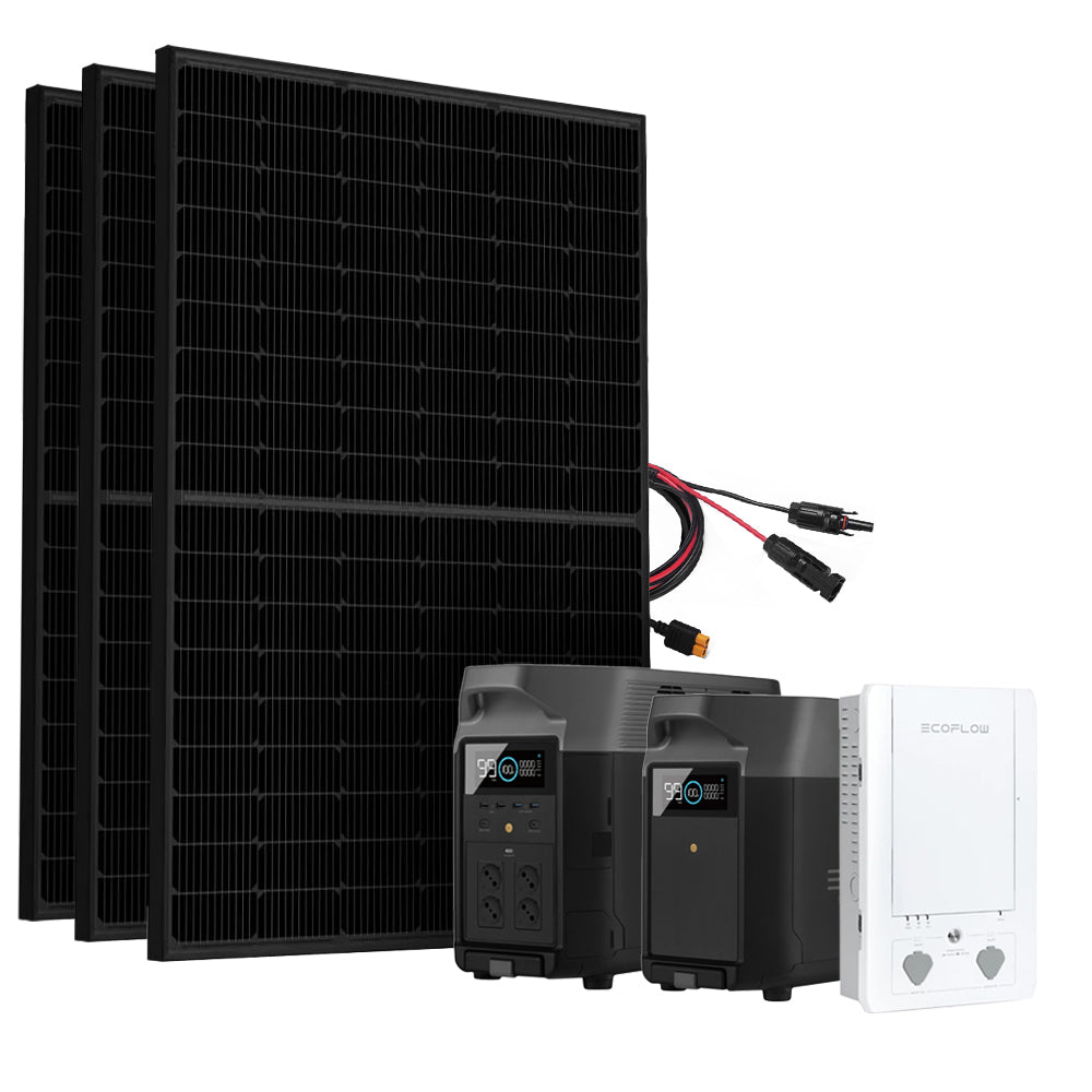 SparBundle Ecoflow Delta Pro Powerstation mit 3 x 430W Gerahmtes Solarmodul 3,6kWh Zusatzbatterie und Smart Home Panel