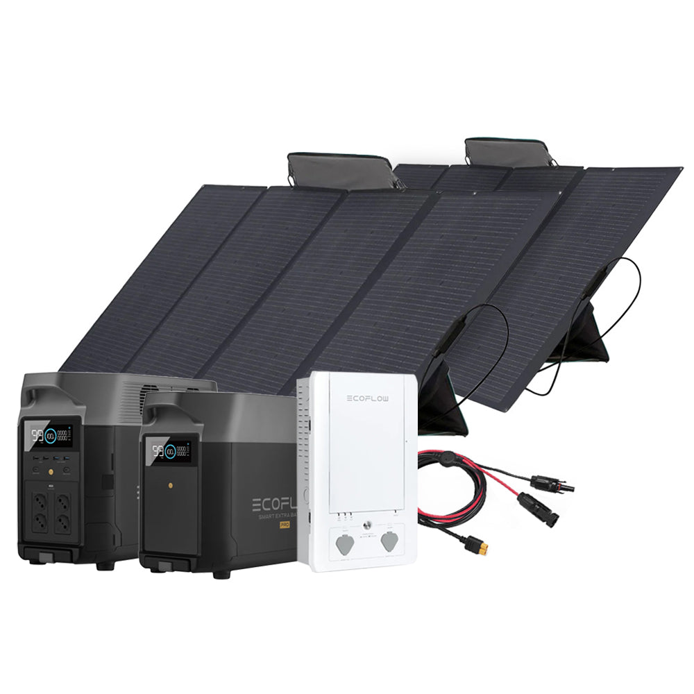 SparBundle Ecoflow Delta Pro Powerstation mit 2 x 400W Ecoflow Solarmodul 3,6kWh Zusatzbatterie und Smart Home Panel