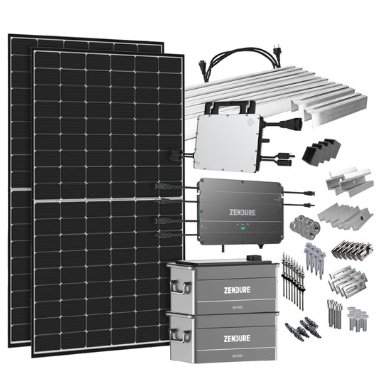 Offgridtec® SolarFlow 1,92 kWh Speicher 880W HMS-800W-2T Balkonkraftwerk mit Schuko-Anschluss - 5m Anschlusskabel - Montageset Stockschrauben