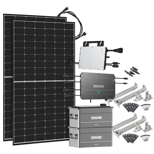 Offgridtec® SolarFlow 1,92 kWh Speicher 880W HMS-800W-2T Balkonkraftwerk mit Schuko-Anschluss - 5m Anschlusskabel - Montageset Flachdach