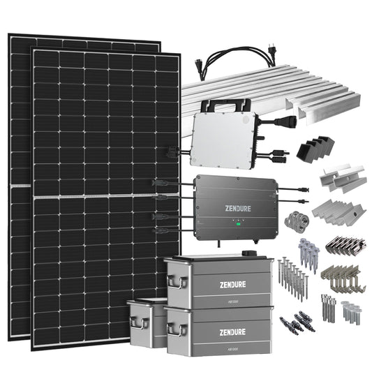 Offgridtec® SolarFlow 2,88 kWh Speicher 880W HMS-800W-2T Balkonkraftwerk mit Schuko-Anschluss - 5m Anschlusskabel - Montageset Ziegeldach