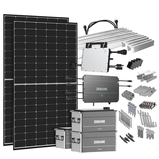 Offgridtec® SolarFlow 2,88 kWh Speicher 880W HMS-800W-2T Balkonkraftwerk mit Schuko-Anschluss - 5m Anschlusskabel - Montageset Biberschwanz