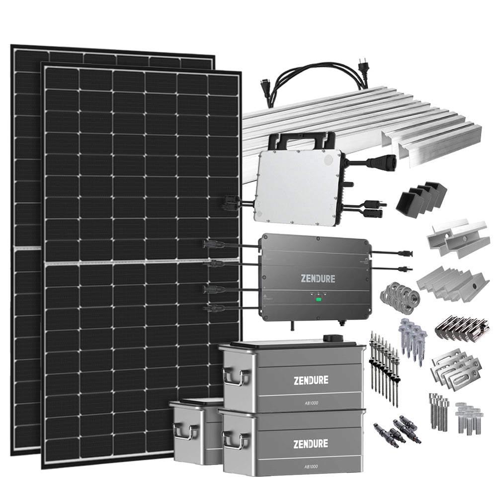 Offgridtec® SolarFlow 2,88 kWh Speicher 880W HMS-800W-2T Balkonkraftwerk mit Schuko-Anschluss - 5m Anschlusskabel - Montageset Stockschrauben