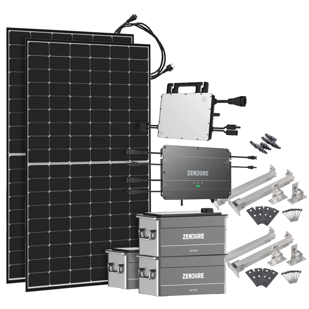 Offgridtec® SolarFlow 2,88 kWh Speicher 880W HMS-800W-2T Balkonkraftwerk mit Schuko-Anschluss - 5m Anschlusskabel - Montageset Flachdach