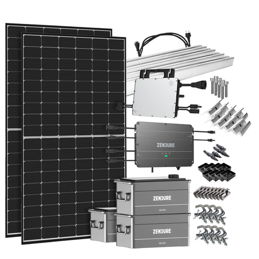 Offgridtec® SolarFlow 2,88 kWh Speicher 880W HMS-800W-2T Balkonkraftwerk mit Schuko-Anschluss - 5m Anschlusskabel - Montageset Balkongeländer