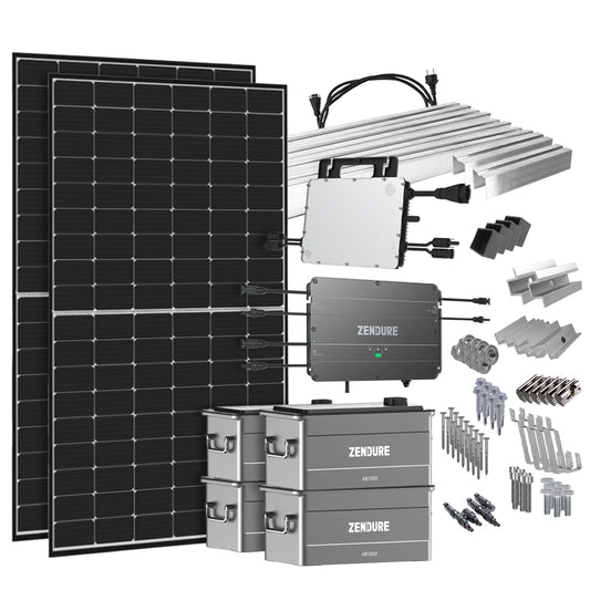 Offgridtec® SolarFlow 3,84 kWh Speicher 880W HMS-800W-2T Balkonkraftwerk mit Schuko-Anschluss - 5m Anschlusskabel - Montageset Biberschwanz