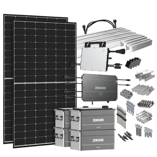 Offgridtec® SolarFlow 3,84 kWh Speicher 880W HMS-800W-2T Balkonkraftwerk mit Schuko-Anschluss - 5m Anschlusskabel - Montageset Stockschrauben