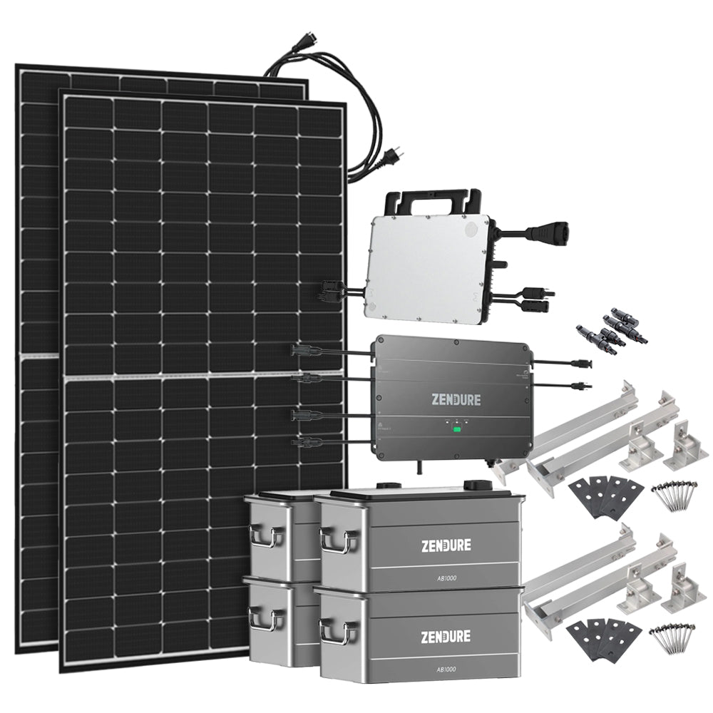 Offgridtec® SolarFlow 3,84 kWh Speicher 880W HMS-800W-2T Balkonkraftwerk mit Schuko-Anschluss - 5m Anschlusskabel - Montageset Flachdach