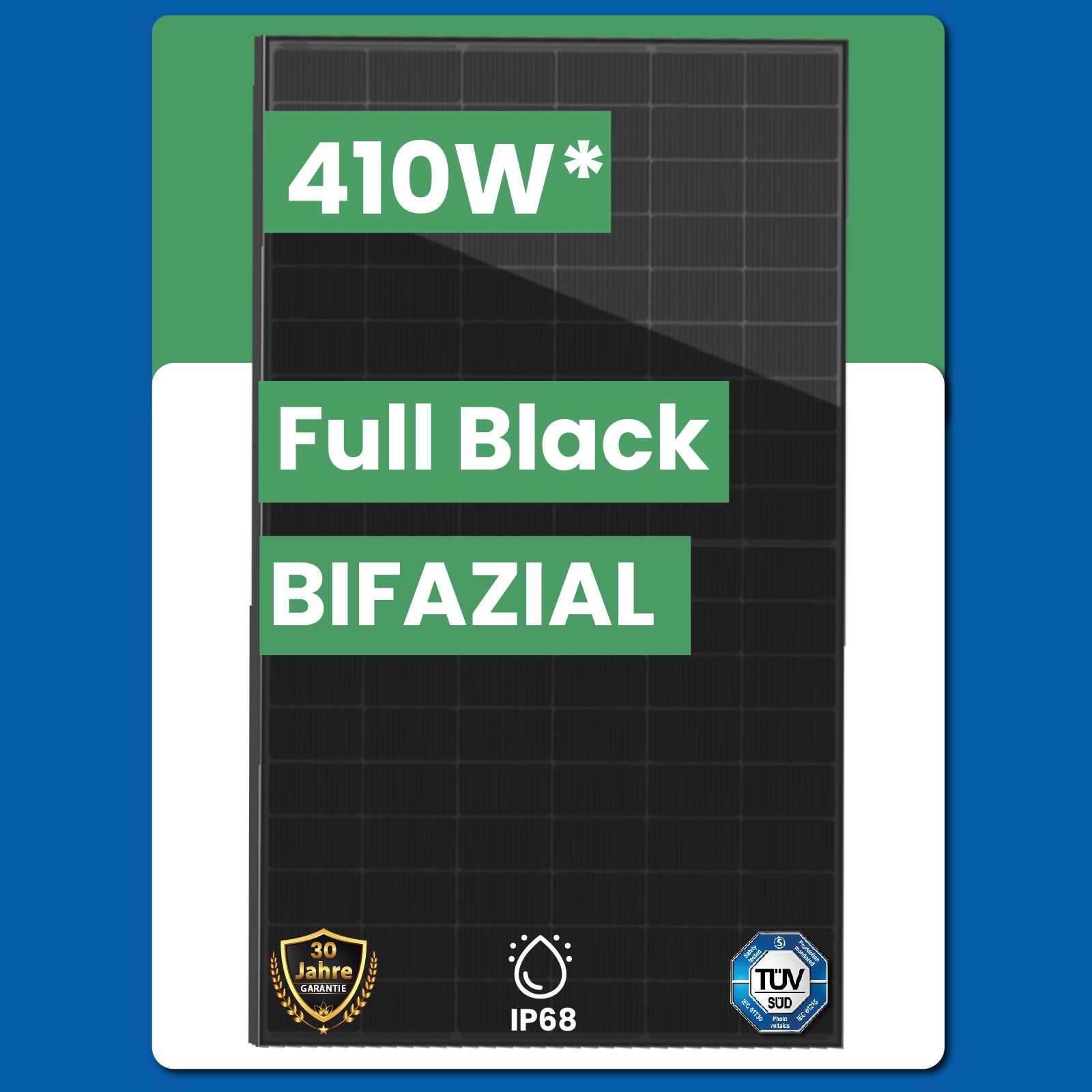 410W Bifazial Glas - Glas Full - Black Ht54 - 18x(Pd) - F PV Modul - STROMDAO / Corrently