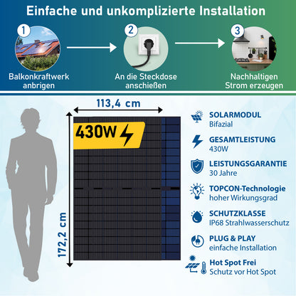 Sunpro Solarmodul 36x430W Bifazial Glas-Glas Solarpanel – Full Black Photovoltaik Modul